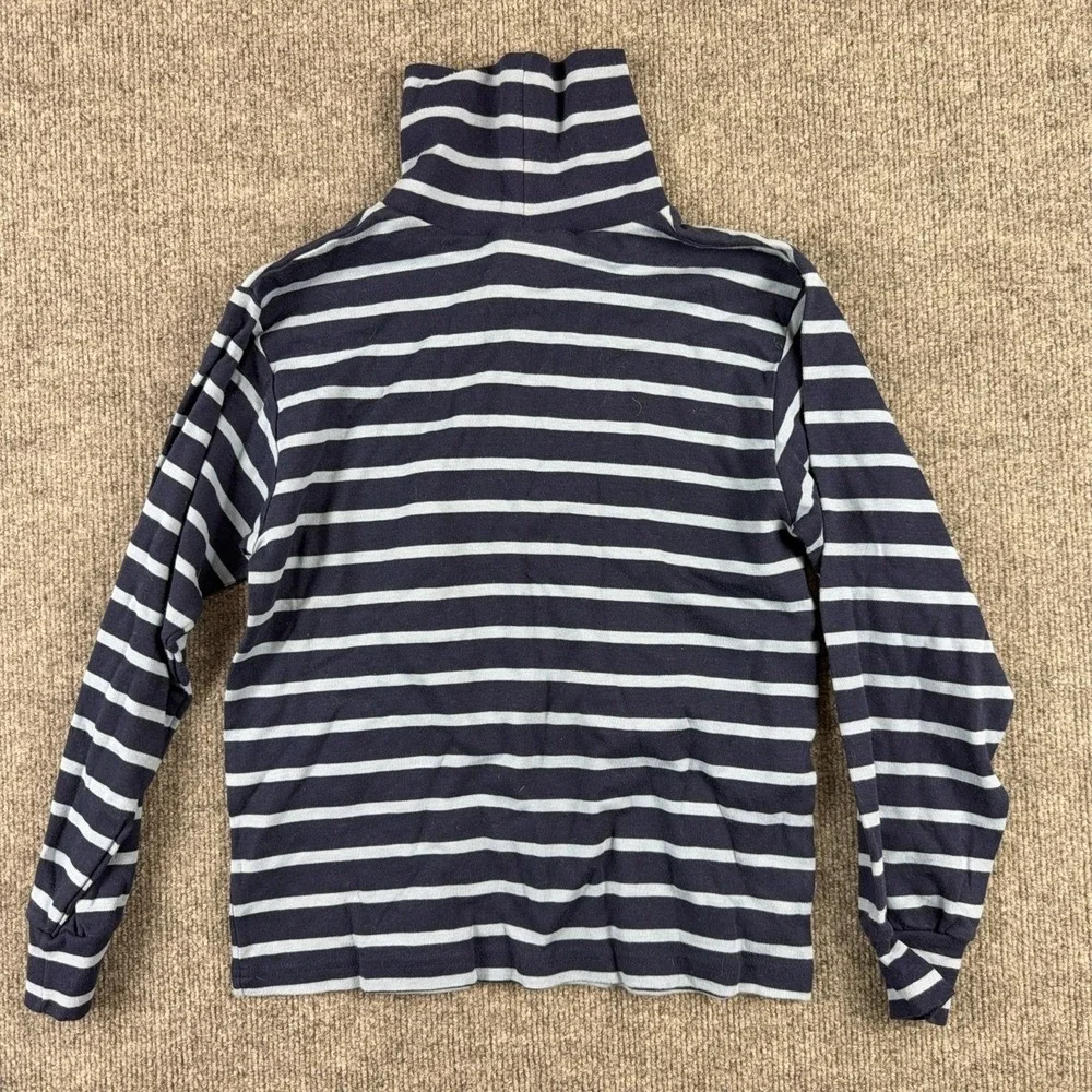 VTG Lydia Jane Shirt Girls 10/12 Blue Navy Striped Turtleneck Long Sleeve Cotton